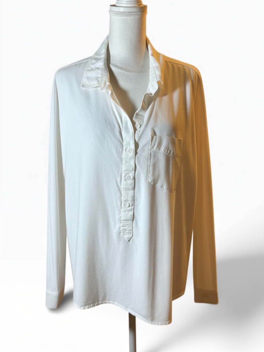 Side Stitch White Long-Sleeve Button Down Shirt